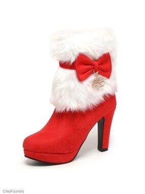 Women's Fur Lined Faux Suede Ankle Boots High Heel Winter Snow Booties